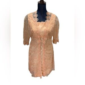 Vintage 1960s Union Made Sylvia Ann Peach Dress With Matching Sheer Overcoat